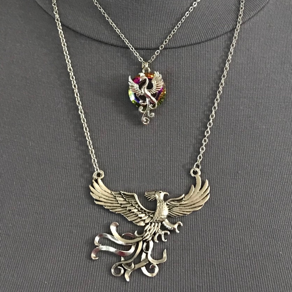Rising Phoenix Jean Grey Silver Handmade 2-Layer Mythology Necklace Marvel Comic - Picture 8 of 15